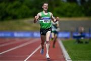 19 June 2021; Conor Maguire of Monaghan Phoenix AC, Monaghan, celebrates winning the Under 23 Men's 5000m during day one of the Irish Life Health Junior Championships & U23 Specific Events at Morton Stadium in Santry, Dublin. Photo by Sam Barnes/Sportsfile