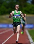 19 June 2021; Conor Maguire of Monaghan Phoenix AC, Monaghan, celebrates winning the Under 23 Men's 5000m during day one of the Irish Life Health Junior Championships & U23 Specific Events at Morton Stadium in Santry, Dublin. Photo by Sam Barnes/Sportsfile