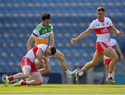 19 June 2021; Gareth McKinless of Derry is tackled by Eoin Rigney of Offaly during the Allianz Football League Division 3 Final match between Derry and Offaly at Croke Park in Dublin. Photo by Piaras Ó Mídheach/Sportsfile