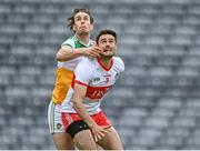 19 June 2021; Niall McNamee of Offaly and Christopher McKaigue of Derry await the dropping ball during the Allianz Football League Division 3 Final match between Derry and Offaly at Croke Park in Dublin. Photo by Piaras Ó Mídheach/Sportsfile