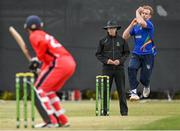 19 June 2021; Shane Getkate of North West Warriors bowls to Murray Commins of Munster Reds during the Cricket Ireland InterProvincial Trophy 2021 match between between Munster Reds and North West Warriors at Pembroke Cricket Club in Dublin. Photo by Seb Daly/Sportsfile