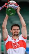 19 June 2021; Derry captain Christopher McKaigue lifts the trophy after the Allianz Football League Division 3 Final match between between Derry and Offaly at Croke Park in Dublin. Photo by Ray McManus/Sportsfile