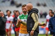 19 June 2021; Offaly manager John Maughan with Shane Horan after the Allianz Football League Division 3 Final match between between Derry and Offaly at Croke Park in Dublin. Photo by Ray McManus/Sportsfile