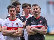 19 June 2021; Derry manager Rory Gallagher with Conor McCluskey of Derry after the Allianz Football League Division 3 Final match between between Derry and Offaly at Croke Park in Dublin. Photo by Piaras Ó Mídheach/Sportsfile