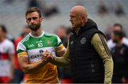 19 June 2021; Offaly manager John Maughan with Shane Horan after the Allianz Football League Division 3 Final match between between Derry and Offaly at Croke Park in Dublin. Photo by Ray McManus/Sportsfile