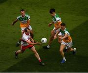 19 June 2021; Padraig Cassidy of Derry in action against Colm Doyle, left, James Lalor and Peter Cunningham of Offaly during the Allianz Football League Division 3 Final match between between Derry and Offaly at Croke Park in Dublin. Photo by Ray McManus/Sportsfile