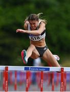 20 June 2021; Lara O'Byrne of Donore Harriers, Dublin, on her way to winning the Under 23 Women's 100m Hurdles during day two of the Irish Life Health Junior Championships & U23 Specific Events at Morton Stadium in Santry, Dublin. Photo by Sam Barnes/Sportsfile
