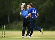 20 June 2021; Andrew Balbirnie of Leinster Lightning reacts to being bowled by Craig Young of North West Warriors during the Cricket Ireland InterProvincial Trophy 2021 match between Leinster Lightning and North West Warriors at Pembroke Cricket Club in Dublin. Photo by Harry Murphy/Sportsfile