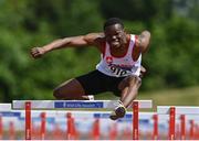 20 June 2021; Valantinos Goularas of Crusaders AC, Dublin, on his way to winning the Under 23 Men's 110m Hurdles during day two of the Irish Life Health Junior Championships & U23 Specific Events at Morton Stadium in Santry, Dublin. Photo by Sam Barnes/Sportsfile