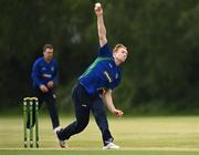 20 June 2021; Shane Getkate of North West Warriors bowls during the Cricket Ireland InterProvincial Trophy 2021 match between Leinster Lightning and North West Warriors at Pembroke Cricket Club in Dublin. Photo by Harry Murphy/Sportsfile