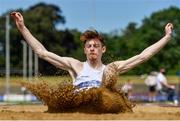 20 June 2021; Eoghan McGrath of Celbridge AC, Kildare, competing in the Junior Men's Long Jump during day two of the Irish Life Health Junior Championships & U23 Specific Events at Morton Stadium in Santry, Dublin. Photo by Sam Barnes/Sportsfile