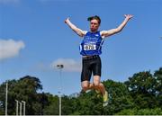 20 June 2021; Cillian Griffin of Tralee Harriers AC, Kerry, competing in the Junior Men's Long Jump during day two of the Irish Life Health Junior Championships & U23 Specific Events at Morton Stadium in Santry, Dublin. Photo by Sam Barnes/Sportsfile