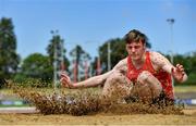 20 June 2021; Noah McConway of Ennis Track AC, Clare, competing in the Junior Men's Long Jump during day two of the Irish Life Health Junior Championships & U23 Specific Events at Morton Stadium in Santry, Dublin. Photo by Sam Barnes/Sportsfile