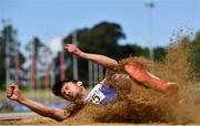 20 June 2021; Rafael Mc Caffrey of Ratoath AC, Meath, competing in the Junior Men's Long Jump during day two of the Irish Life Health Junior Championships & U23 Specific Events at Morton Stadium in Santry, Dublin. Photo by Sam Barnes/Sportsfile