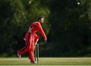 20 June 2021; Matt Ford of Munster Reds bowls during the Cricket Ireland InterProvincial Trophy 2021 match between Northern Knights and Munster Reds at Pembroke Cricket Club in Dublin. Photo by Harry Murphy/Sportsfile