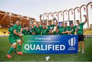 20 June 2021; The Ireland team celebrate after beating France in the final and qualifying for the Tokyo 2020 Olympic Games on day three of the World Rugby Sevens Repechage at the Stade Louis II in Monaco, Monaco. Photo by Giorgio Perottino - World Rugby via Sportsfile