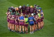20 June 2021; Galway players huddle before the Littlewoods Ireland Camogie League Division 1 Final match between Galway and Kilkenny at Croke Park in Dublin. Photo by Ramsey Cardy/Sportsfile