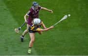 20 June 2021; Meighan Farrell of Kilkenny in action against Carrie Dolan of Galway during the Littlewoods Ireland Camogie League Division 1 Final match between Galway and Kilkenny at Croke Park in Dublin. Photo by Ramsey Cardy/Sportsfile