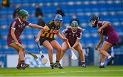 20 June 2021; Mary O'Connell of Kilkenny in action against Galway players, from left, Róisín Black, Emma Helebert, and Niamh McGrath during the Littlewoods Ireland Camogie League Division 1 Final match between Galway and Kilkenny at Croke Park in Dublin. Photo by Piaras Ó Mídheach/Sportsfile