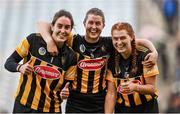 20 June 2021; Kilkenny players, from left, Aoife Norris, Kellyann Doyle and Aoife Doyle celebrate after the Littlewoods Ireland Camogie League Division 1 Final match between Galway and Kilkenny at Croke Park in Dublin. Photo by Piaras Ó Mídheach/Sportsfile