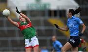 12 June 2021; Fiona McHale of Mayo in action against Hannah Tyrrell of Dublin during the Lidl Ladies National Football League Division 1 semi-final match between Dublin and Mayo at LIT Gaelic Grounds in Limerick. Photo by Piaras Ó Mídheach/Sportsfile