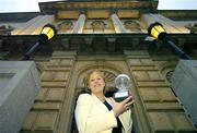 10 February 2004; Irish golfer Suzanne O'Brien, who received a grant of 20,000 euros, at the announcement of the Team Ireland Golf Trust recipients for 2004, along with the trophy that was awarded to Ireland as the Best Established Golf Destination in the World 2003. Davenport Hotel, Dublin. Picture credit; Brendan Moran / SPORTSFILE *EDI*