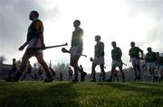 15 February 2004; Dunloy and Portumna players parade around the pitch before the start of the game. AIB All-Ireland Club Senior Hurling Championship Semi-Final, Portumna v Dunloy, St. Tighernach's Park, Clones, Co. Monaghan. Picture credit; David Maher / SPORTSFILE *EDI*