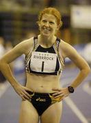 15 February 2004; Gillian O'Sullivan, Farranfore/Maine Valley A.C., in jovial mood after winning the Senior Women's 3km walk event. 2004 Irish Indoor Championships, Odyssey Arena, Belfast. Picture credit; Pat Murphy / SPORTSFILE *EDI*