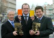 16 February 2004; Two of the most respected referees in Gaelic games, Pat O'Connor, left,  and Brian White, were today presented with the Vodafone GAA All-Star referees awards for 2003 by Enda Lynch, centre, Sponsorship Executive, Vodafone. Westin Hotel, Dublin. Picture credit; Ray McManus / SPORTSFILE *EDI*