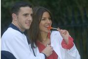 16 February 2004; John O'Shea, Manchester United and Republic of Ireland defender, and model Natasha Byram at the announcement of the launch of Lollipop Day 2004, the inaugural fundraising event for the Oesophageal Cancer Fund (OCF). Grafton Street, Dublin. Picture credit; Damien Eagers / SPORTSFILE *EDI*