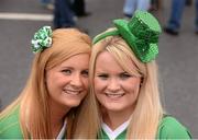 14 July 2013; Aisling O'Kelly and her twin sister Eadaodin, from Knockaderry, Co Limerick, on their way to the game. Munster GAA Hurling Senior Championship Final, Limerick v Cork, Gaelic Grounds, Limerick. Picture credit: Ray McManus / SPORTSFILE