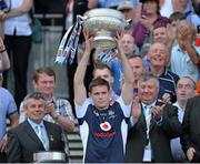 14 July 2013; Dublin captain Stephen Cluxton lifts the Delaney Cup. Leinster GAA Football Senior Championship Final, Meath v Dublin, Croke Park, Dublin. Picture credit: Barry Cregg / SPORTSFILE