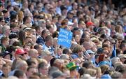 14 July 2013; A young Dublin supporter holds up a sign showing support for his team during the game. Leinster GAA Football Senior Championship Final, Meath v Dublin, Croke Park, Dublin. Picture credit: Barry Cregg / SPORTSFILE