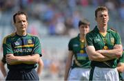 14 July 2013; Meath manager Mick O'Dowd and team captain Kevin Reilly look on at the cup presentation after the game. Leinster GAA Football Senior Championship Final, Meath v Dublin, Croke Park, Dublin. Picture credit: Barry Cregg / SPORTSFILE