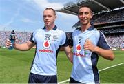 14 July 2013; Dean Rock, left, and James McCarthy, Dublin, celebrate after the game. Leinster GAA Football Senior Championship Final, Meath v Dublin, Croke Park, Dublin. Picture credit: Barry Cregg / SPORTSFILE