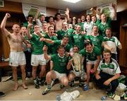 14 July 2013; The Limerick squad celebrate with the cup. Munster GAA Hurling Senior Championship Final, Limerick v Cork, Gaelic Grounds, Limerick. Picture credit: Ray McManus / SPORTSFILE