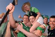 14 July 2013; Limerick's Niall Moran celebrates with supporters after the game. Munster GAA Hurling Senior Championship Final, Limerick v Cork, Gaelic Grounds, Limerick. Picture credit: Ray McManus / SPORTSFILE