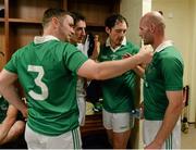 14 July 2013; Limerick players, from left to right, Richie McCarthy, Nickie Quaid, Paudie O'Brien and James Ryan celebrate in the dressing room. Munster GAA Hurling Senior Championship Final, Limerick v Cork, Gaelic Grounds, Limerick. Picture credit: Ray McManus / SPORTSFILE