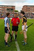 29 June 2013; Referee Barry Kelly speaks to Dublin captain John McCaffrey, left, and Kilkenny captain Colin Fennelly, right, before the game. Leinster GAA Hurling Senior Championship, Semi-Final Replay, Kilkenny v Dublin, O'Moore Park, Portlaoise, Co. Laois. Picture credit: Ray McManus / SPORTSFILEPicture credit: Ray McManus / SPORTSFILE