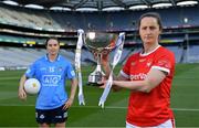 22 June 2021; Division 1 Final captains Sinead Aherne of Dublin, left, and Martina O'Brien of Cork in attendance during the Lidl Ladies National Football League Finals captains day at Croke Park in Dublin. The Lidl Ladies National Football League Division 1 & 2 Finals take place on Saturday, June 26, at Croke Park in Dublin. Kerry play Meath in the Division 2 Final at 5pm, followed by the Division 1 Final pairing of Cork and Dublin at 7.30pm. Both games will be shown live on TG4. Photo by Brendan Moran/Sportsfile