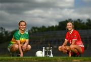 22 June 2021; Divison 4 Final captains Clare Owens of Leitrim, left, and Shannen McLaughlin of Louth in attendance at the Lidl Ladies National Football League Divison 4 Final 2021 Captains Day at the match venue, St Tiernach's Park in Clones, Monaghan. The Final will be streamed LIVE on the Spórt TG4 YouTube Page. Photo by Eóin Noonan/Sportsfile