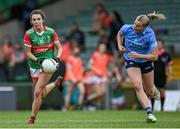 12 June 2021; Niamh Kelly of Mayo gets past Jennifer Dunne of Dublin during the Lidl Ladies National Football League Division 1 semi-final match between Dublin and Mayo at LIT Gaelic Grounds in Limerick. Photo by Piaras Ó Mídheach/Sportsfile