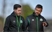 21 June 2021; Shamrock Rovers manager Stephen Bradley, left, and sporting director Stephen McPhail before the SSE Airtricity League Premier Division match between Bohemians and Shamrock Rovers at Dalymount Park in Dublin. Photo by Seb Daly/Sportsfile