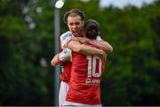 21 June 2021; Ronan Coughlan of St Patrick's Athletic celebrates with team-mate Matty Smith after scoring his side's first goal during the SSE Airtricity League Premier Division match between St Patrick's Athletic and Finn Harps at Richmond Park in Dublin. Photo by Harry Murphy/Sportsfile