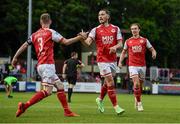 21 June 2021; Ronan Coughlan of St Patrick's Athletic celebrates with Ian Bermingham after scoring his side's first goal during the SSE Airtricity League Premier Division match between St Patrick's Athletic and Finn Harps at Richmond Park in Dublin. Photo by Harry Murphy/Sportsfile