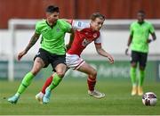 21 June 2021; Adam Foley of Finn Harps in action against Matty Smith of St Patrick's Athletic during the SSE Airtricity League Premier Division match between St Patrick's Athletic and Finn Harps at Richmond Park in Dublin. Photo by Harry Murphy/Sportsfile
