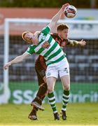 21 June 2021; Rory Gaffney of Shamrock Rovers in action against Rob Cornwall of Bohemians during the SSE Airtricity League Premier Division match between Bohemians and Shamrock Rovers at Dalymount Park in Dublin. Photo by Stephen McCarthy/Sportsfile