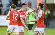21 June 2021; Ronan Coughlan of St Patrick's Athletic, right, celebrates with Darragh Burns and Matty Smith after scoring his side's third goal during the SSE Airtricity League Premier Division match between St Patrick's Athletic and Finn Harps at Richmond Park in Dublin. Photo by Harry Murphy/Sportsfile