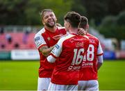 21 June 2021; Alfie Lewis of St Patrick's Athletic celebrates with Paddy Barrett after scoring his side's fourth goal during the SSE Airtricity League Premier Division match between St Patrick's Athletic and Finn Harps at Richmond Park in Dublin. Photo by Harry Murphy/Sportsfile