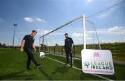 22 June 2021; Shamrock Rovers academy director Shane Robinson, left, and Derry City technical director Paddy McCourt during a EA SPORTS National Underage League Media Day at FAI Headquarters in Abbotstown, Dublin. Photo by Stephen McCarthy/Sportsfile